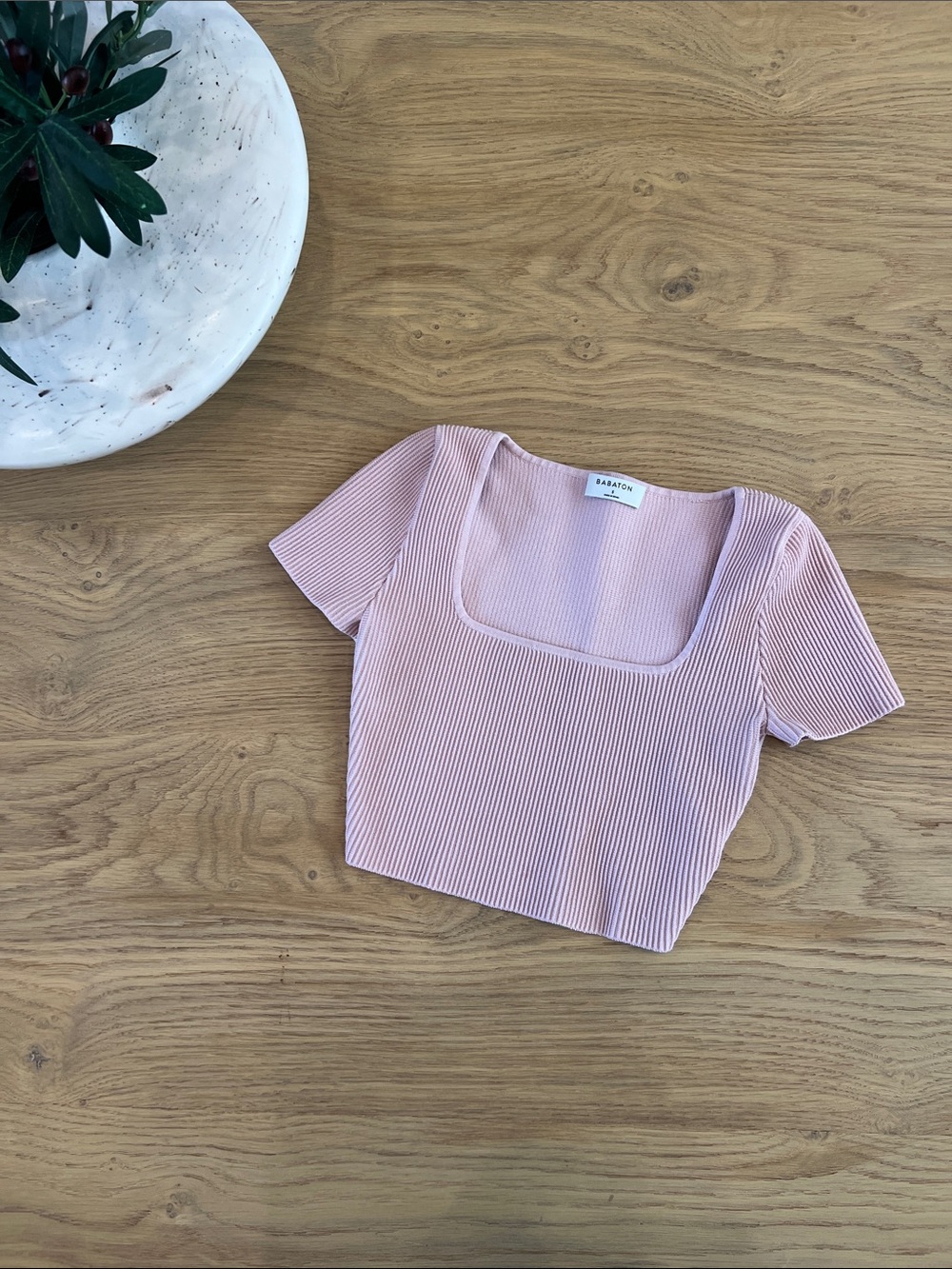 Aritzia Babaton Light Pink Ribbed CropTop.